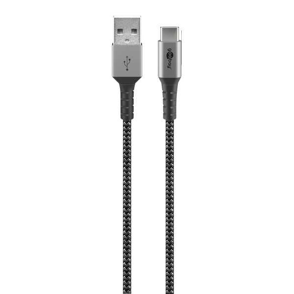 USB-C - USB-A -tekstiilikaapeli metalliliittimillä (tähtiharmaa/hopea), 0,5 m