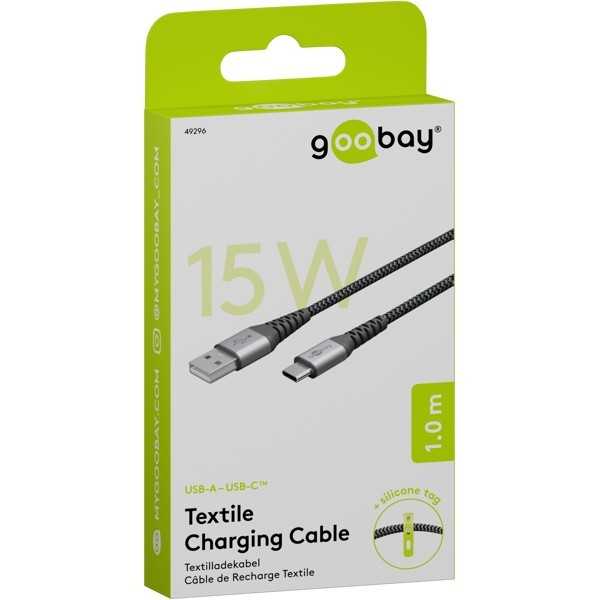 USB-C - USB-A -tekstiilikaapeli metalliliittimillä (tähtiharmaa/hopea), 1 m