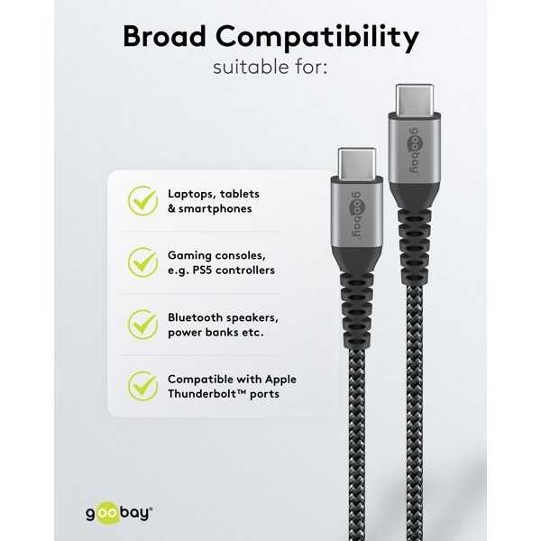 USB-C - USB-C -tekstiilikaapeli metalliliittimillä (tähtiharmaa/hopea), 0,5 m