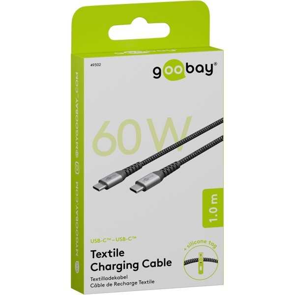 USB-C - USB-C -tekstiilikaapeli metalliliittimillä (tähtiharmaa/hopea), 1 m