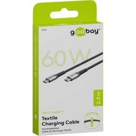 USB-C - USB-C -tekstiilikaapeli metalliliittimillä (tähtiharmaa/hopea), 2 m