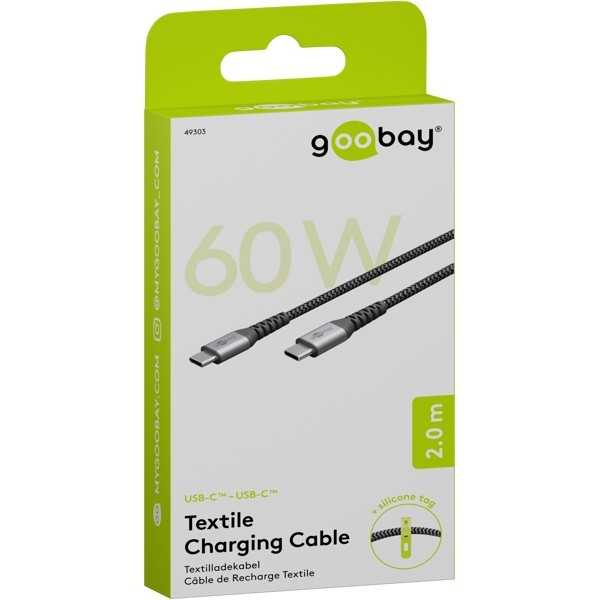 USB-C - USB-C -tekstiilikaapeli metalliliittimillä (tähtiharmaa/hopea), 2 m