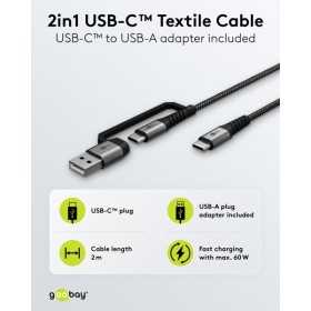 2in1 USB-tekstiilikaapeli, tähtiharmaa/hopea, 2 m