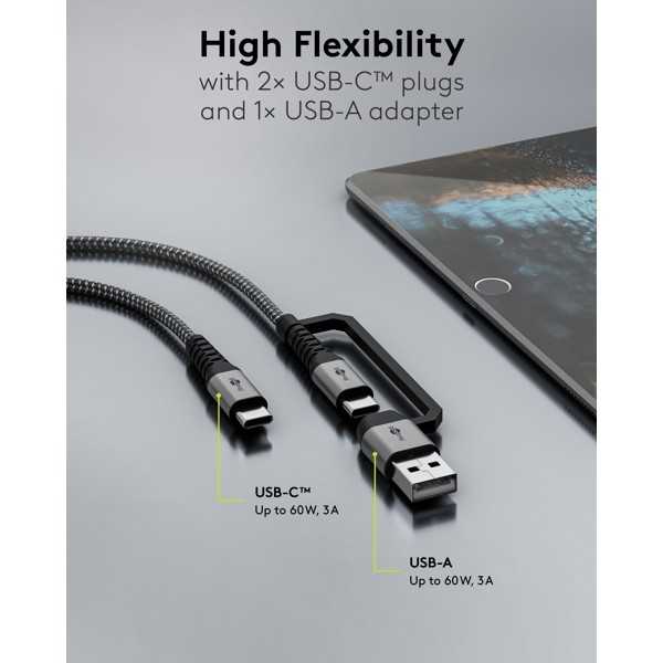 2in1 USB-tekstiilikaapeli, tähtiharmaa/hopea, 2 m