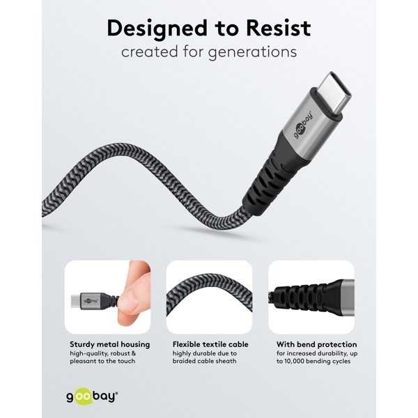 2in1 USB-tekstiilikaapeli, tähtiharmaa/hopea, 2 m