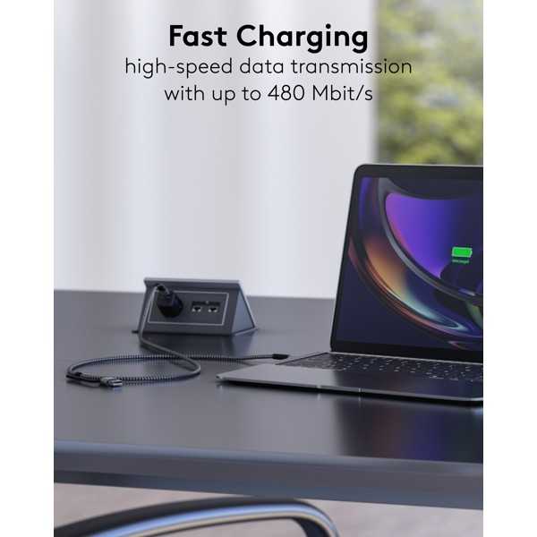 2in1 USB-tekstiilikaapeli, tähtiharmaa/hopea, 2 m