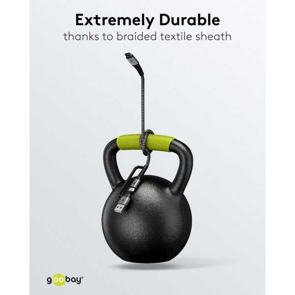 2in1 USB-tekstiilikaapeli, tähtiharmaa/hopea, 2 m