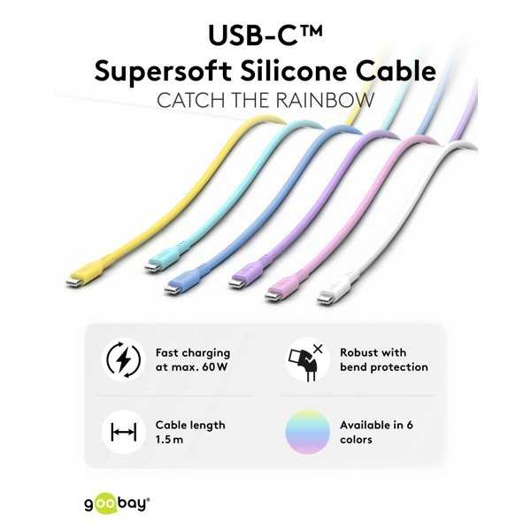 USB-C-silikonikaapeli, 1,5 m, pinkki