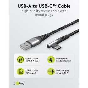 USB-C - USB-A -tekstiilikaapeli metalliliittimillä (tähtiharmaa/hopea), 90°, 0,5 m