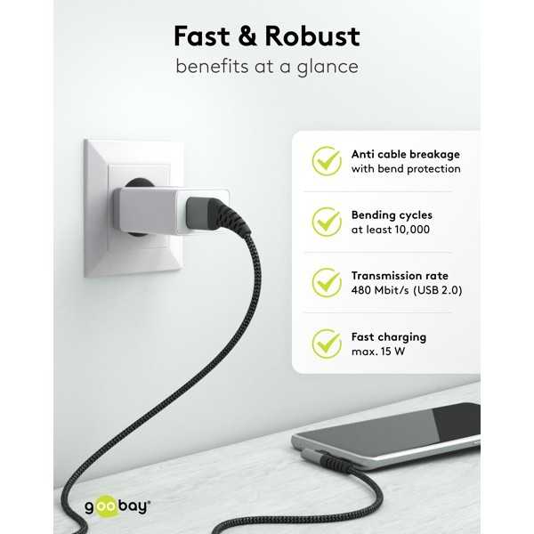 USB-C - USB-A -tekstiilikaapeli metalliliittimillä (tähtiharmaa/hopea), 90°, 0,5 m