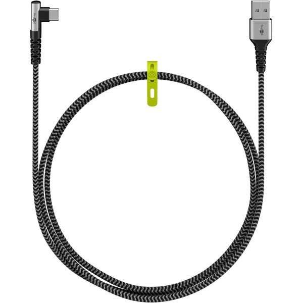USB-C - USB-A -tekstiilikaapeli metalliliittimillä (tähtiharmaa/hopea), 90°, 0,5 m