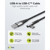 USB-C - USB-A -tekstiilikaapeli metalliliittimillä (tähtiharmaa/hopea), 90°, 1 m