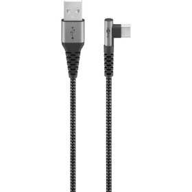 USB-C - USB-A -tekstiilikaapeli metalliliittimillä (tähtiharmaa/hopea), 90°, 2 m