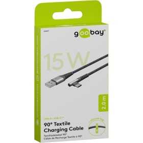 USB-C - USB-A -tekstiilikaapeli metalliliittimillä (tähtiharmaa/hopea), 90°, 2 m