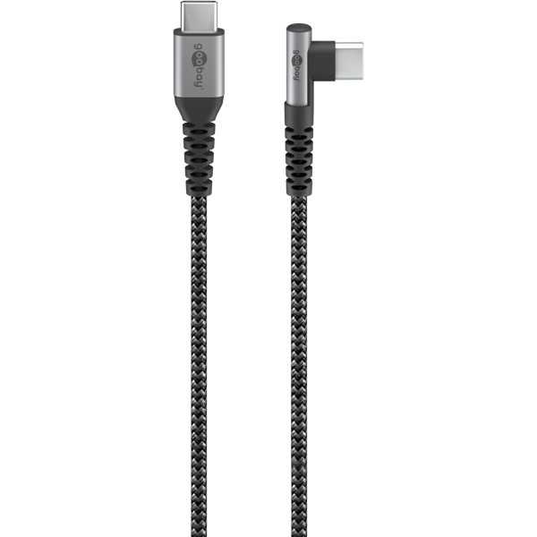 USB-C - USB-C -tekstiilikaapeli metalliliittimillä (tähtiharmaa/hopea), 90°, 0,5 m