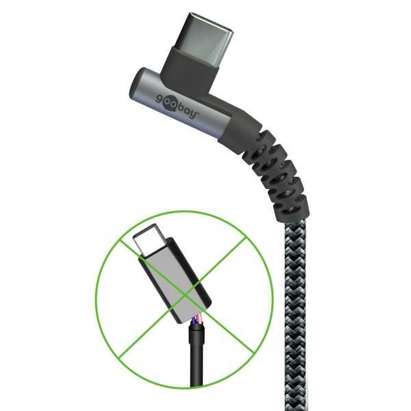 USB-C - USB-C -tekstiilikaapeli metalliliittimillä (tähtiharmaa/hopea), 90°, 0,5 m