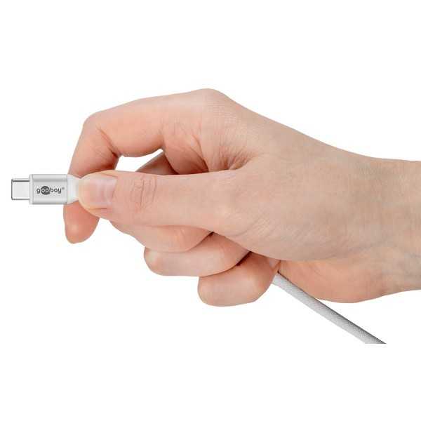 USB-C Supersoft -tekstiilikaapeli metalliliittimillä, 0,5 m, valkoinen