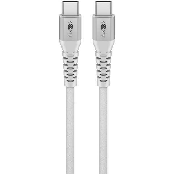USB-C Supersoft -tekstiilikaapeli metalliliittimillä, 1 m, valkoinen