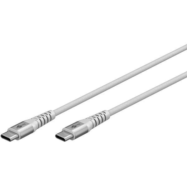 USB-C Supersoft -tekstiilikaapeli metalliliittimillä, 3 m, valkoinen