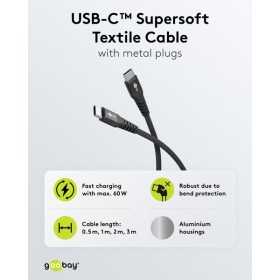USB-C Supersoft -tekstiilikaapeli metalliliittimillä, 3 m, musta
