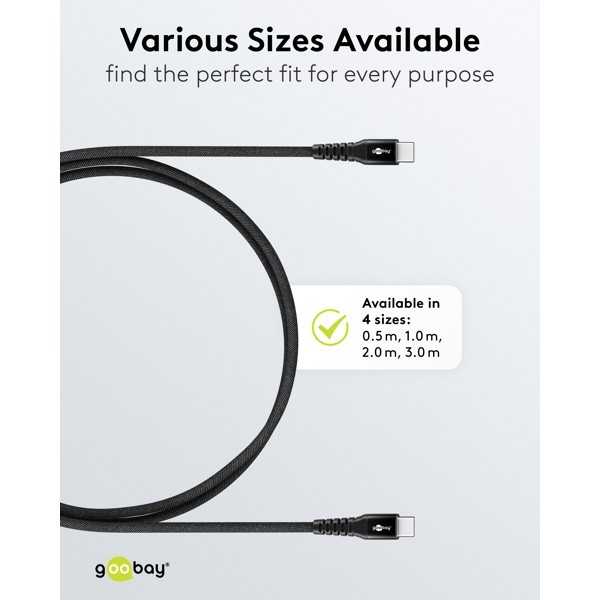 USB-C Supersoft -tekstiilikaapeli metalliliittimillä, 3 m, musta