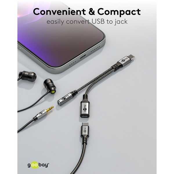 USB-C-sovitin USB-C:hen ja Jackiin, 3,5 mm AUX