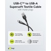 USB-C - USB-A Supersoft -tekstiilikaapeli metalliliittimillä, 0,5 m, musta