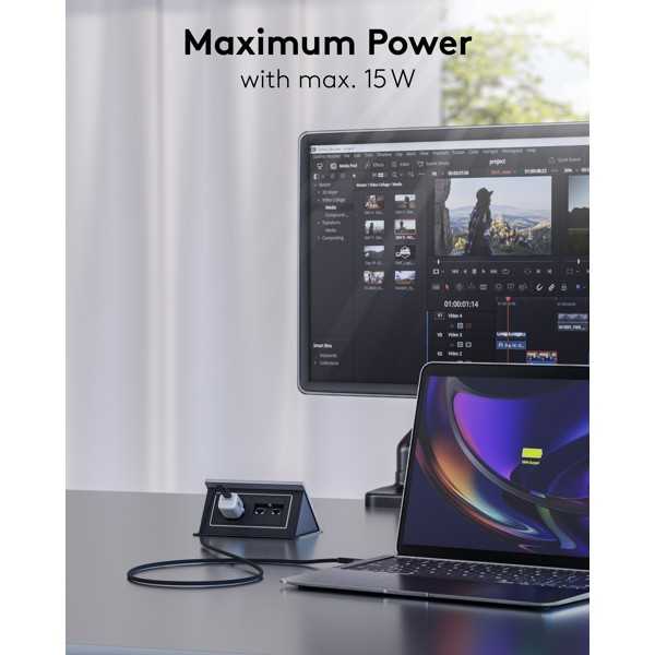 USB-C - USB-A Supersoft -tekstiilikaapeli metalliliittimillä, 0,5 m, musta