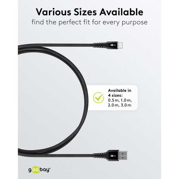 USB-C - USB-A Supersoft -tekstiilikaapeli metalliliittimillä, 3 m, musta
