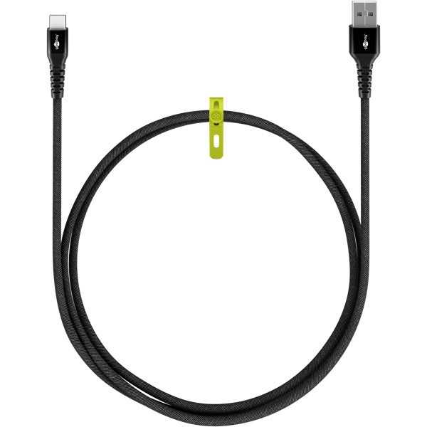 USB-C - USB-A Supersoft -tekstiilikaapeli metalliliittimillä, 3 m, musta