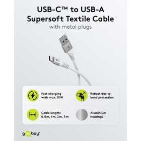 USB-C - USB-A Supersoft -tekstiilikaapeli metalliliittimillä, 1 m, valkoinen