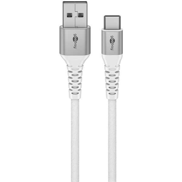 USB-C - USB-A Supersoft -tekstiilikaapeli metalliliittimillä, 1 m, valkoinen