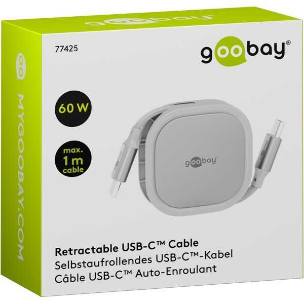 Itsekelautumiskaapeli USB-C, 1 m, valkoinen/hopea