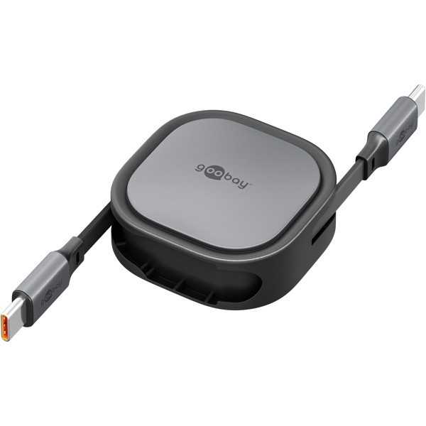 Itsekelautuvakaapeli USB-C, 1 m, musta/ hopea