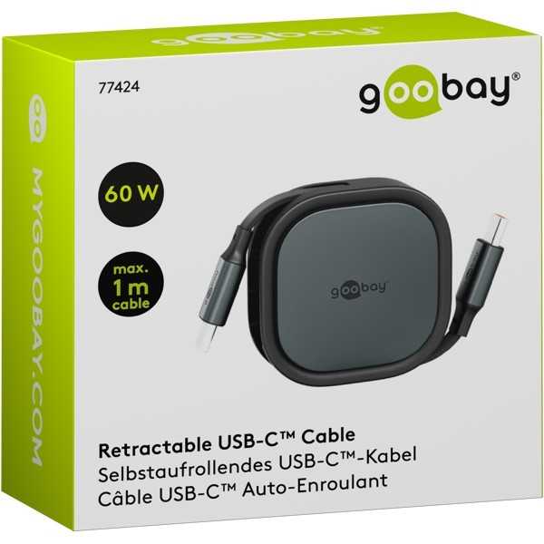 Itsekelautuvakaapeli USB-C, 1 m, musta/ hopea