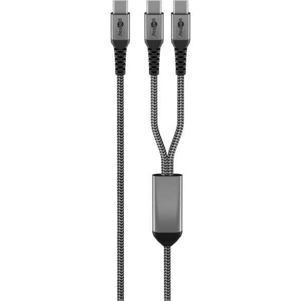 USB-C-tekstiilikaapeli, 60 W, virransyöttö, 1,5 m, musta/harmaa