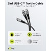 USB-C-tekstiilikaapeli, 60 W, virransyöttö, 1,5 m, musta/harmaa