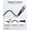 USB-C-tekstiilikaapeli, 60 W, virransyöttö, 1,5 m, musta/harmaa