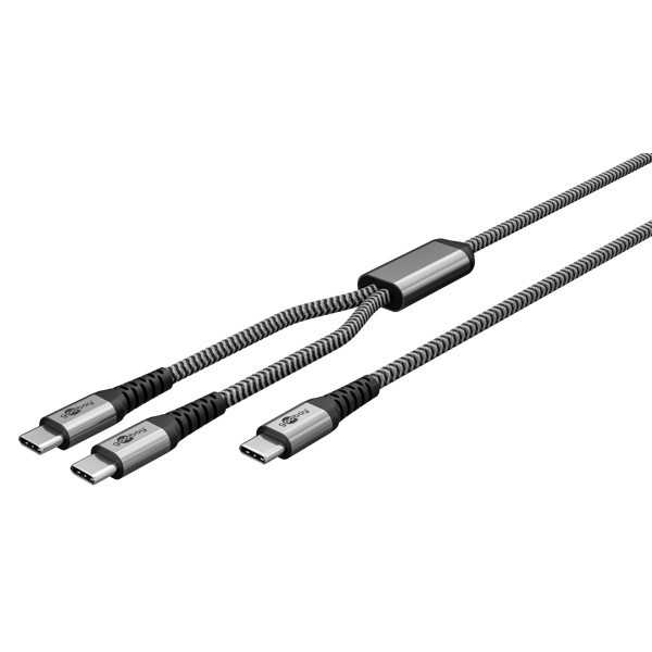 USB-C-tekstiilikaapeli, 60 W, virransyöttö, 1,5 m, musta/harmaa