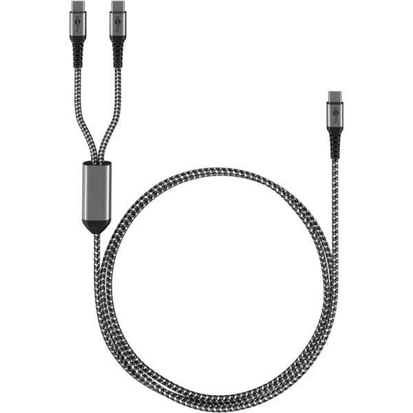 USB-C-tekstiilikaapeli, 60 W, virransyöttö, 1,5 m, musta/harmaa