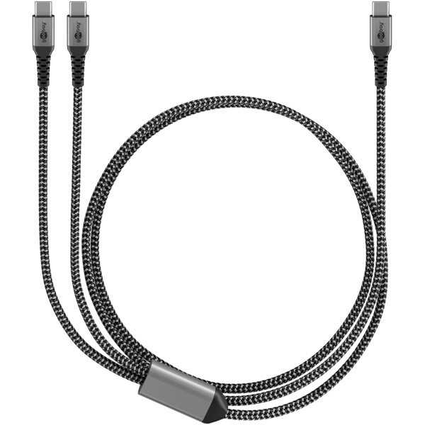 USB-C-tekstiilikaapeli, 60 W, virransyöttö, 1,5 m, musta/harmaa