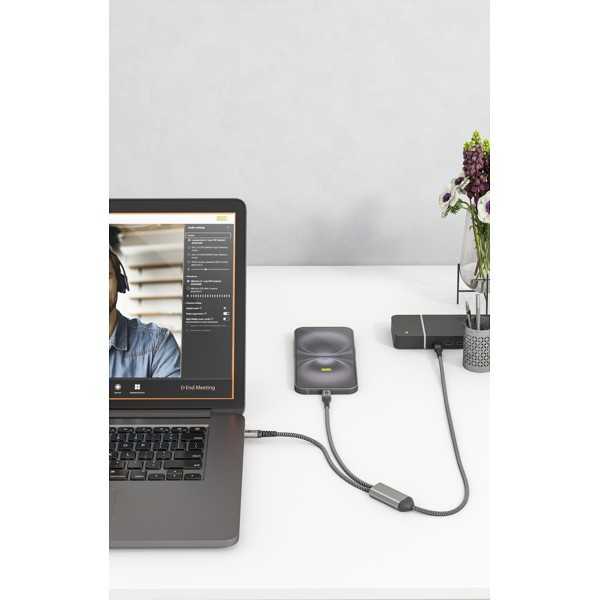 USB-C-tekstiilikaapeli, 60 W, virransyöttö, 1,5 m, musta/harmaa