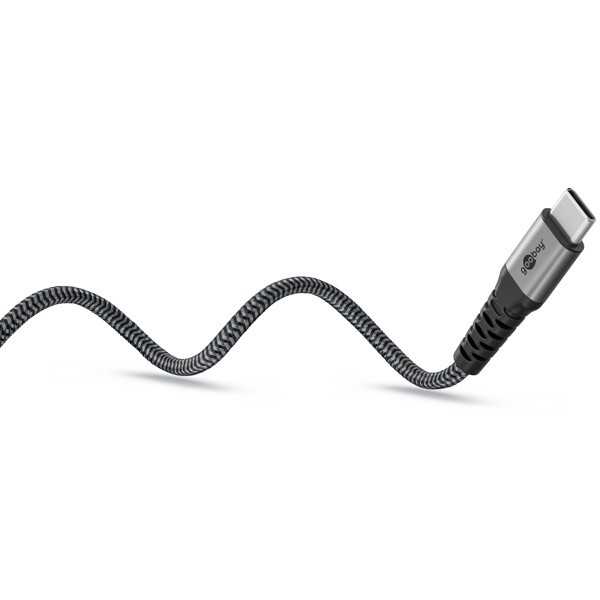 USB-C-tekstiilikaapeli, 60 W, virransyöttö, 1,5 m, musta/harmaa
