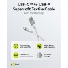 USB-C - USB-A Supersoft -tekstiilikaapeli metalliliittimillä, 2 m, valkoinen