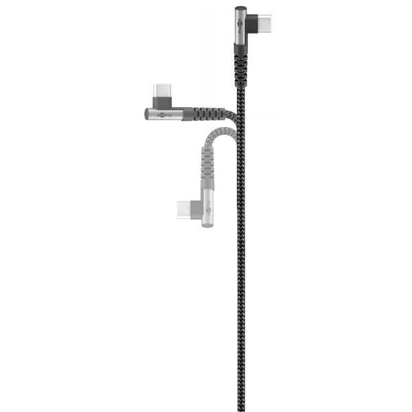 USB-C - USB-C -tekstiilikaapeli metalliliittimillä (tähtiharmaa/hopea), 90°, 1 m
