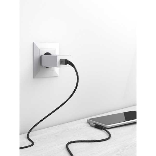 USB-C - USB-C -tekstiilikaapeli metalliliittimillä (tähtiharmaa/hopea), 90°, 1 m