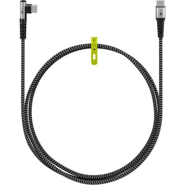 USB-C - USB-C -tekstiilikaapeli metalliliittimillä (tähtiharmaa/hopea), 90°, 1 m
