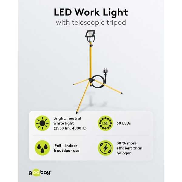 LED-työvalo teleskooppijalustalla, 30 W