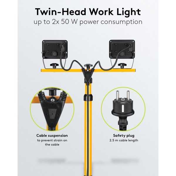 LED-työvalo teleskooppijalustalla, 2 x 50 W