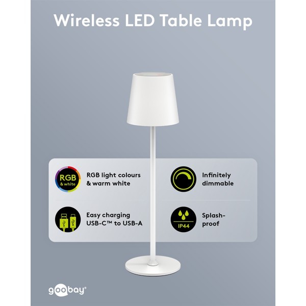 Langaton LED-pöytävalaisin, koko M, 38 cm, RGBW, valkoinen